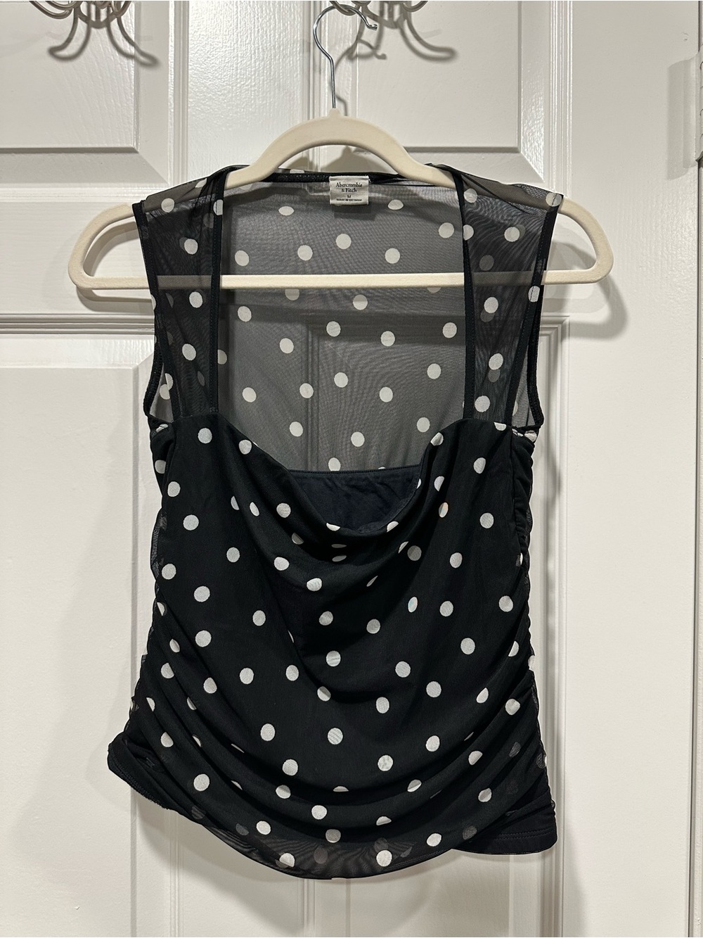 Abercrombie & Fitch Women's Black Polka Dot Mesh Top